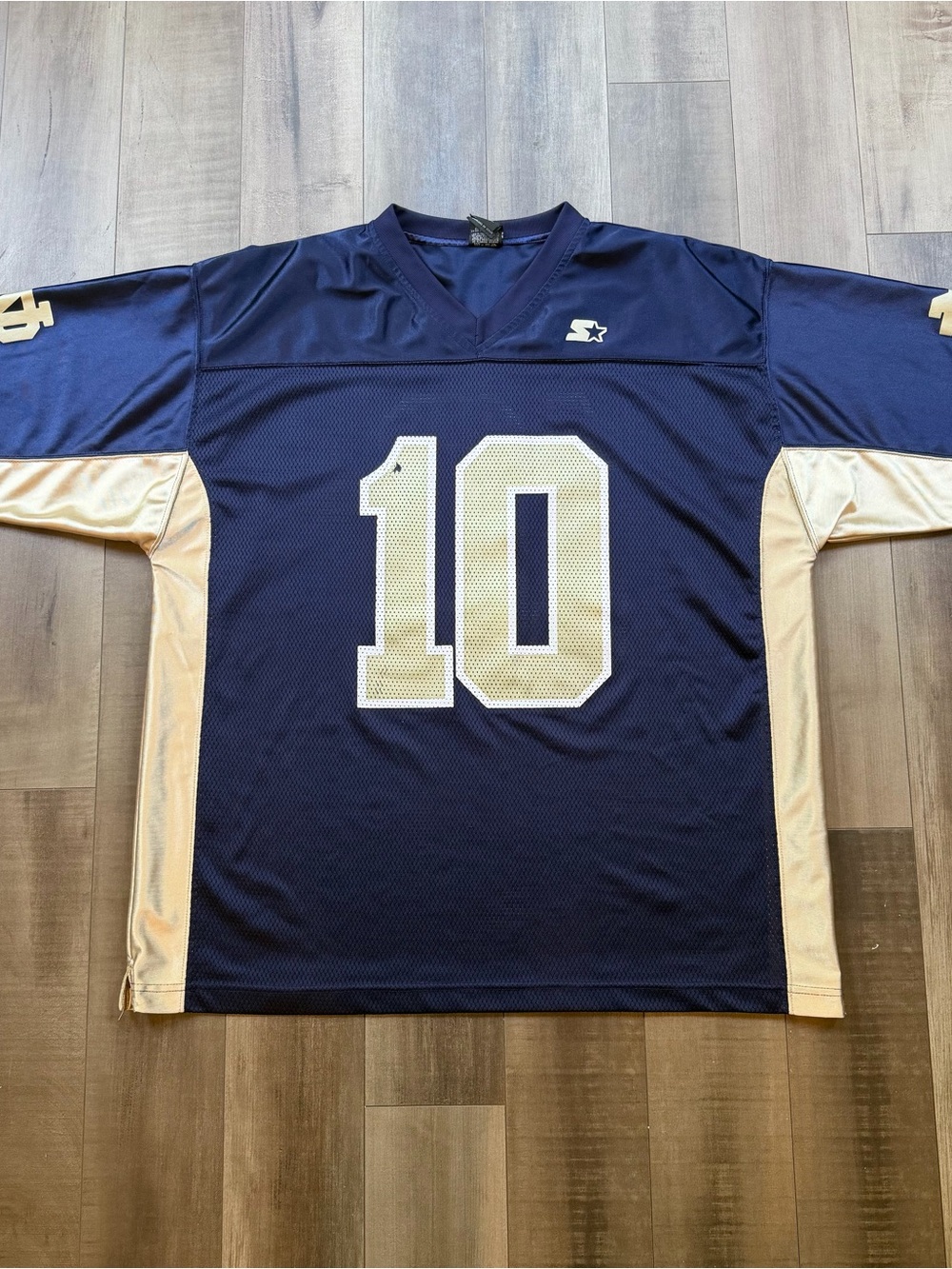 Starter Mens Blue Notre Dame Fighting Irish #10 NCAA Football Jersey Size XL VTG